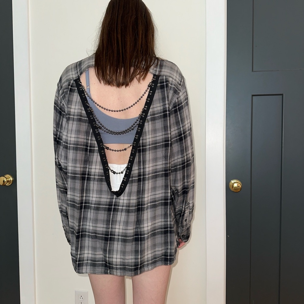 LF Plaid Shirt with Chain Open Back Detail